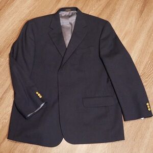 Stafford Mens Navy Blue Blazer Gold Crest Buttons Wool Blend Suit Jacket 44S